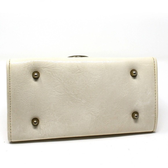 Vintage Ivory White Patent Leather Look Pill Box Purse Handbag w Button -Hey Viv - Picture 5 of 8
